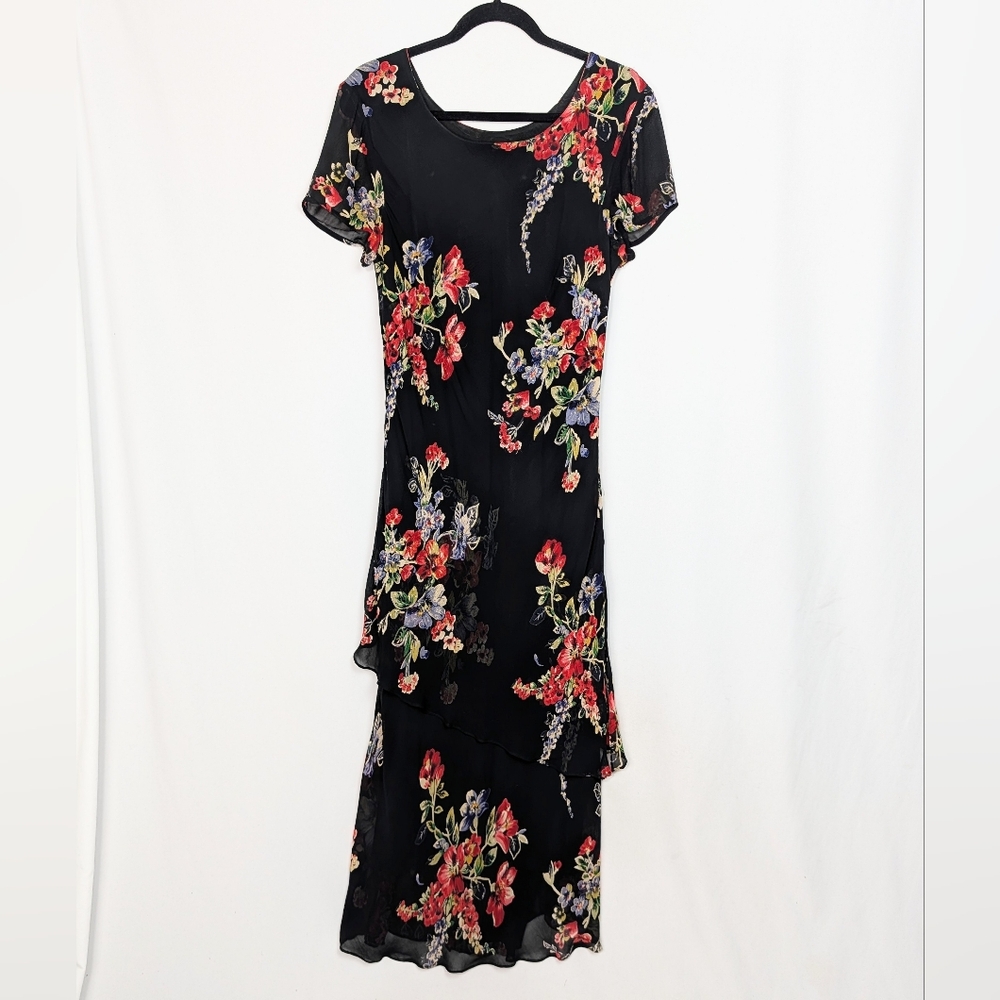 Vintage Eva Blue Floral Maxi Dress Beaded
